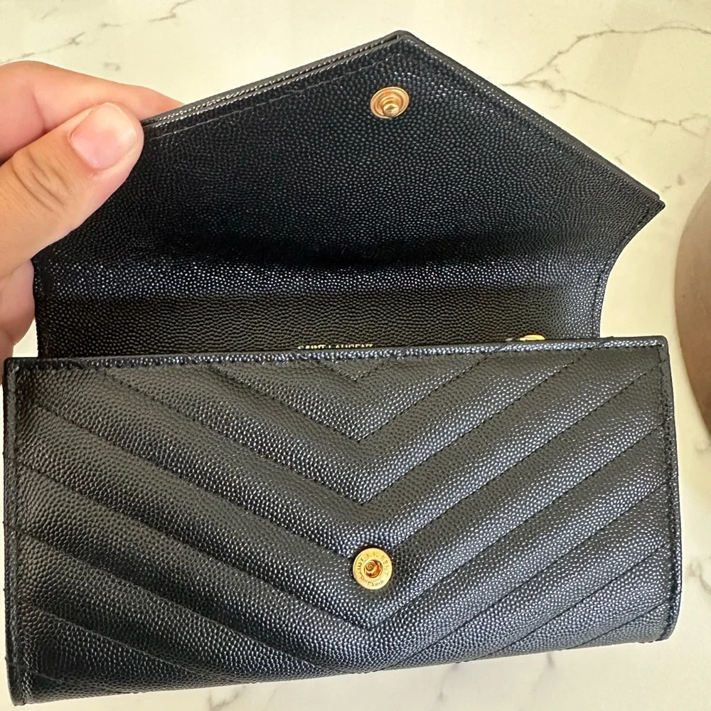 Saint Laurent Black Quilted Leather wallet Gold YSL Logo - Picture 3 of 10